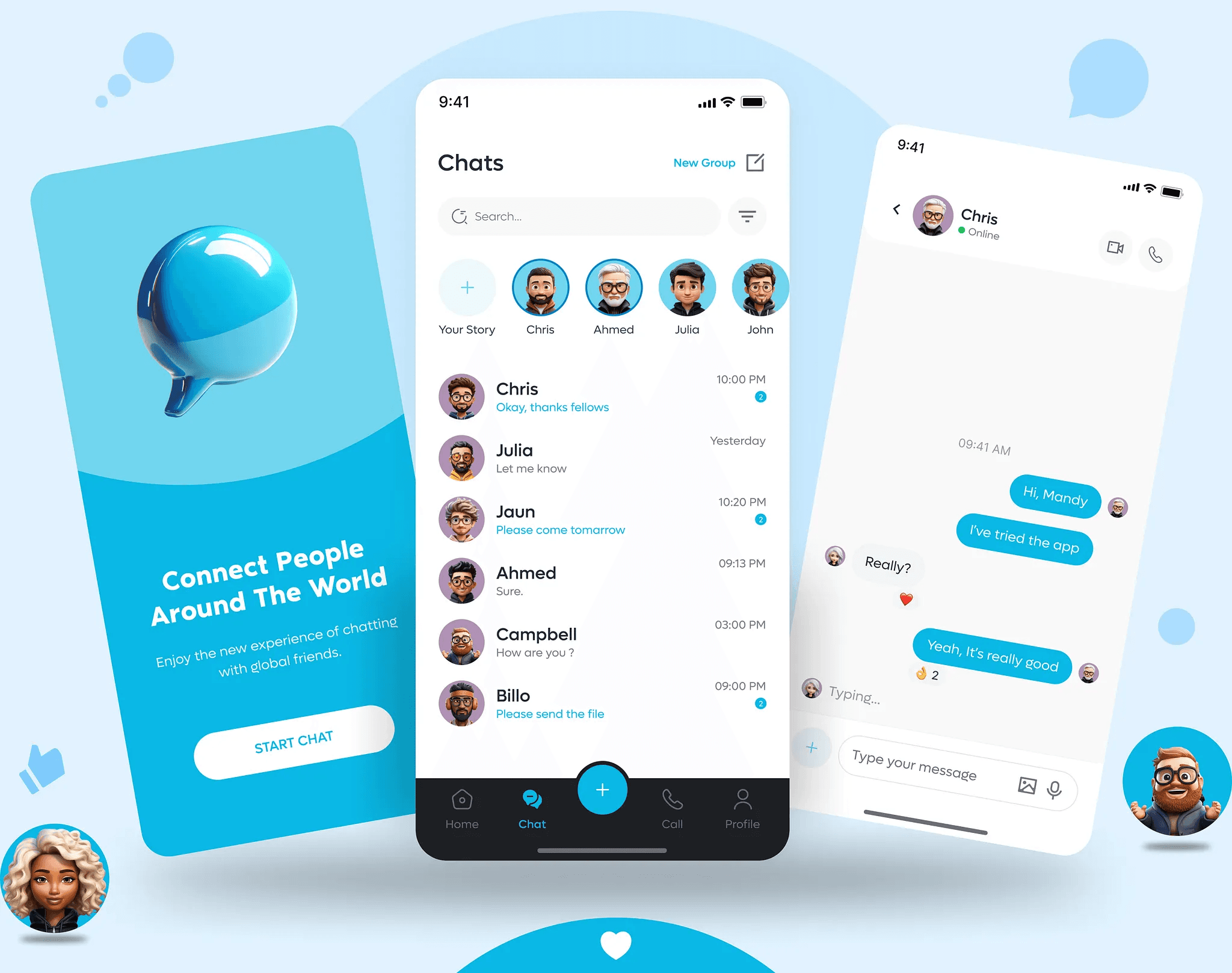 Mobile chat app MVP interface designed by Mool Studio