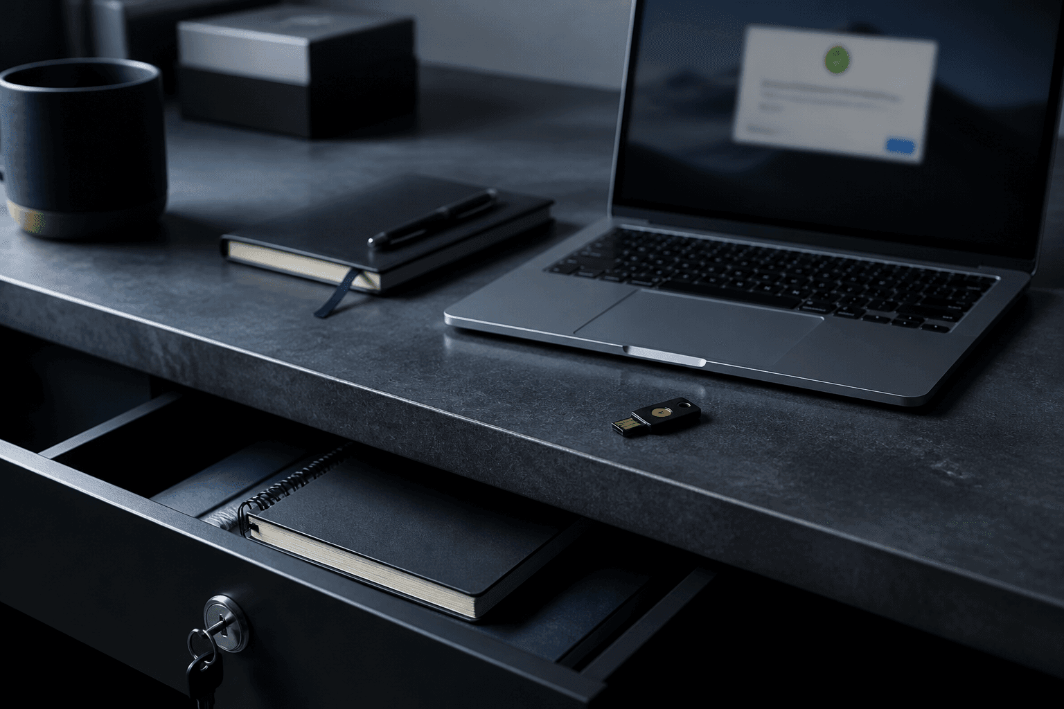 Security-conscious workspace with an approval prompt and hardware key