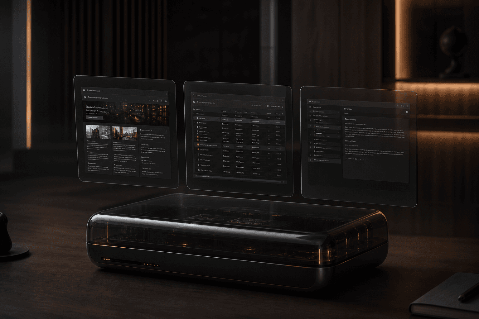 Three parallel agent work surfaces on a shared cloud computer