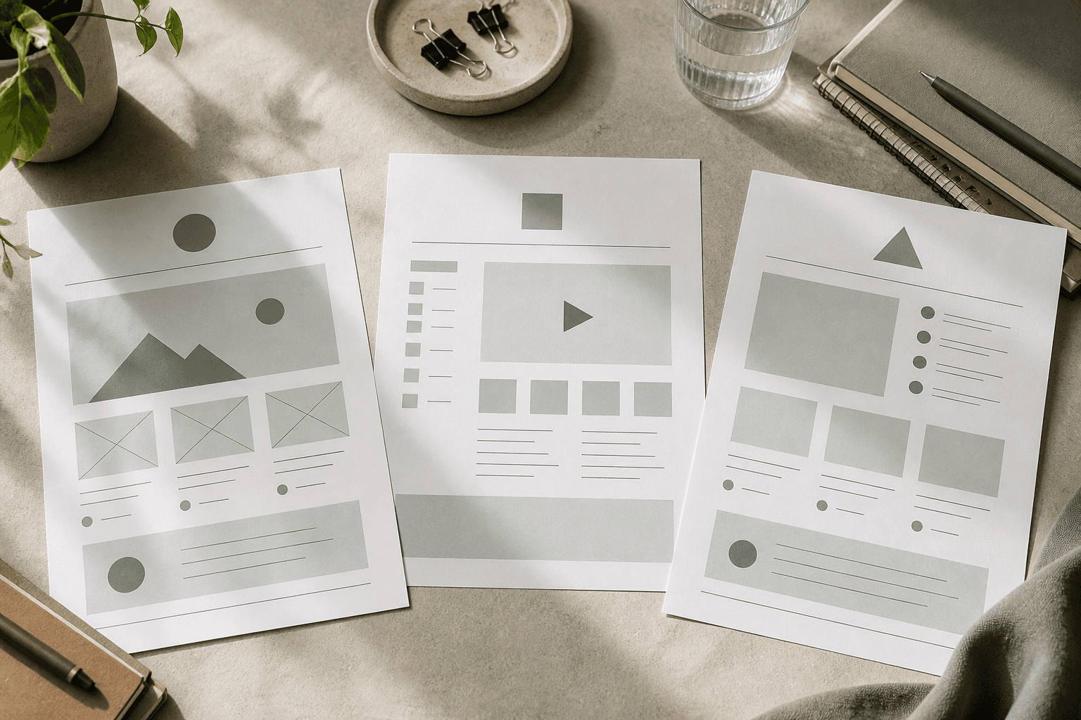 Printed workflow sheets representing visual review and comparison