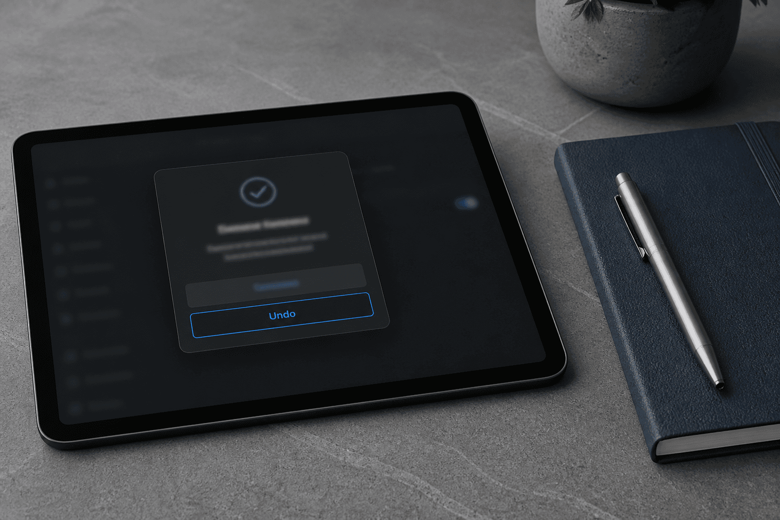 Review and undo controls on a tablet beside a notebook